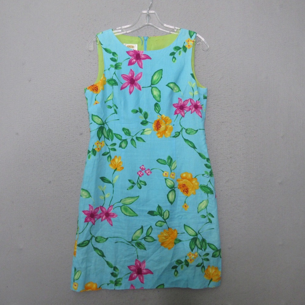Vintage Talbots‎ Dress 10 Petite Floral Linen Mod 90s Bright Spring Summer USA